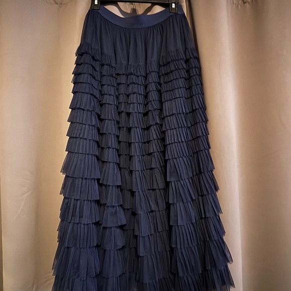 Boden Tiered Tulle Ruffled Maxi Skirt Navy Blue Women Size 10 NEW - Picture 2 of 3